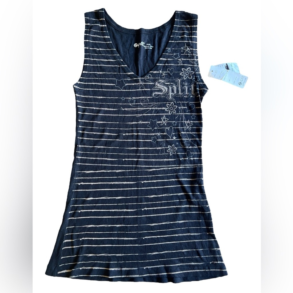 New Old Stock 2007‎ Y2K SPLIT Women’s Graphic Logo Ribbed Tank Top Sz L NOS 00s